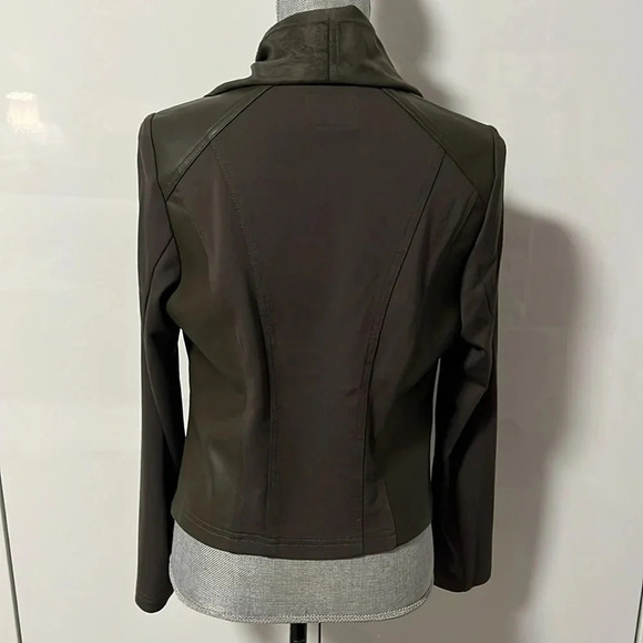 Drape Front Faux Leather Jacket Pockets, Size M - Picture 5 of 11